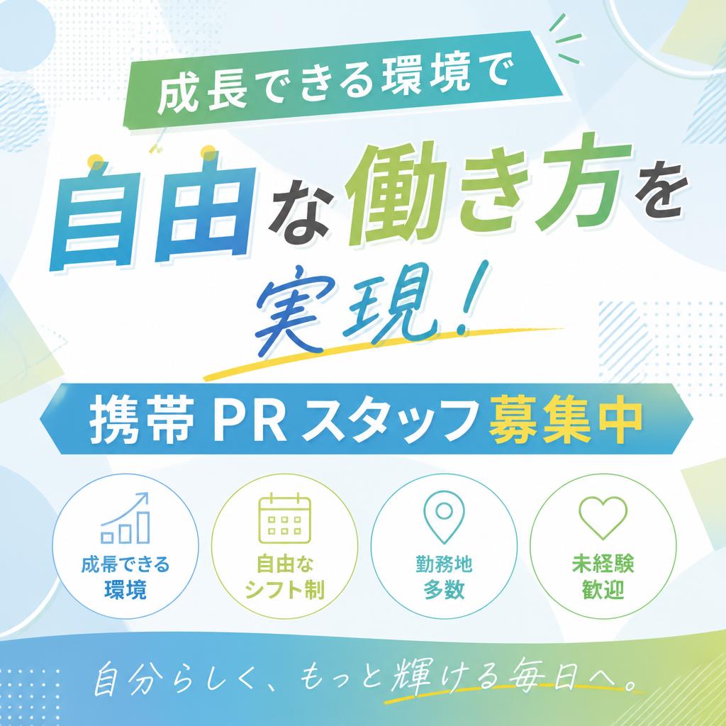 成長できる環境で自由な働き方を実現！携帯PRスタッフ募集中